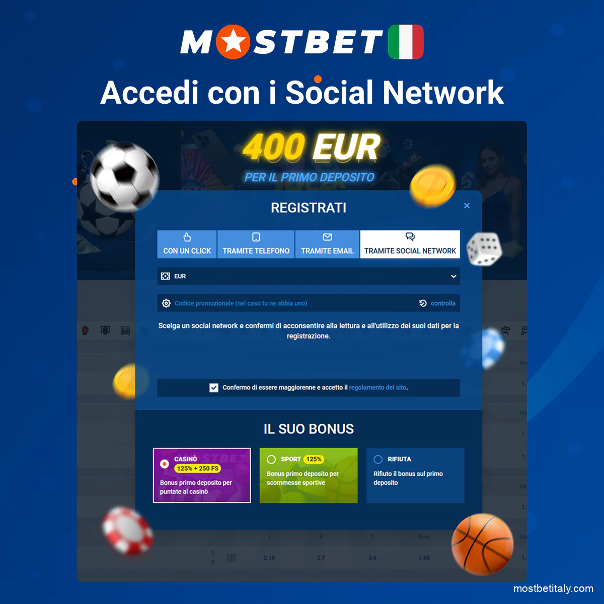 Accesso rapido su Mostbet tramite social network