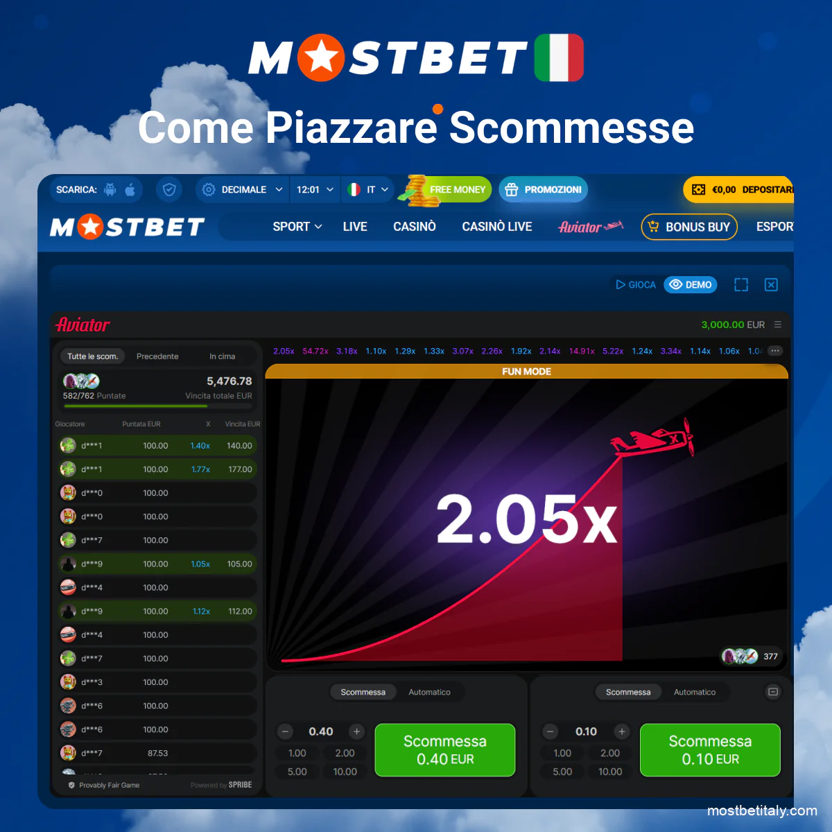 Come piazzare scommesse sul gioco Aviator Mostbet