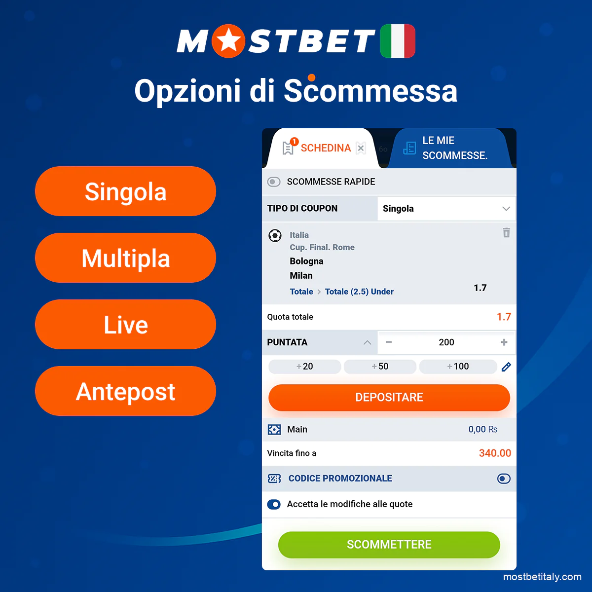 Opzioni di scommessa e quote sull’app Mostbet