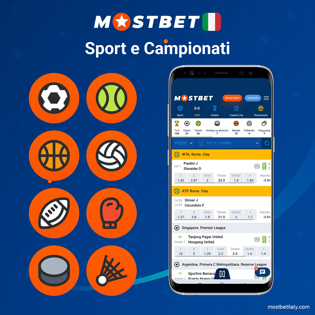 Sport e campionati disponibili sull’app Mostbet